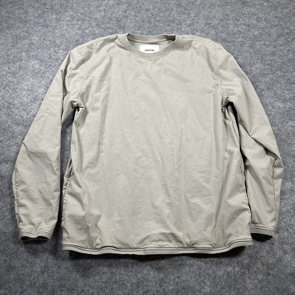 Kestin Long Sleeve Shirt Mens Large Beige Side Pockets Crew Neck Minimalist